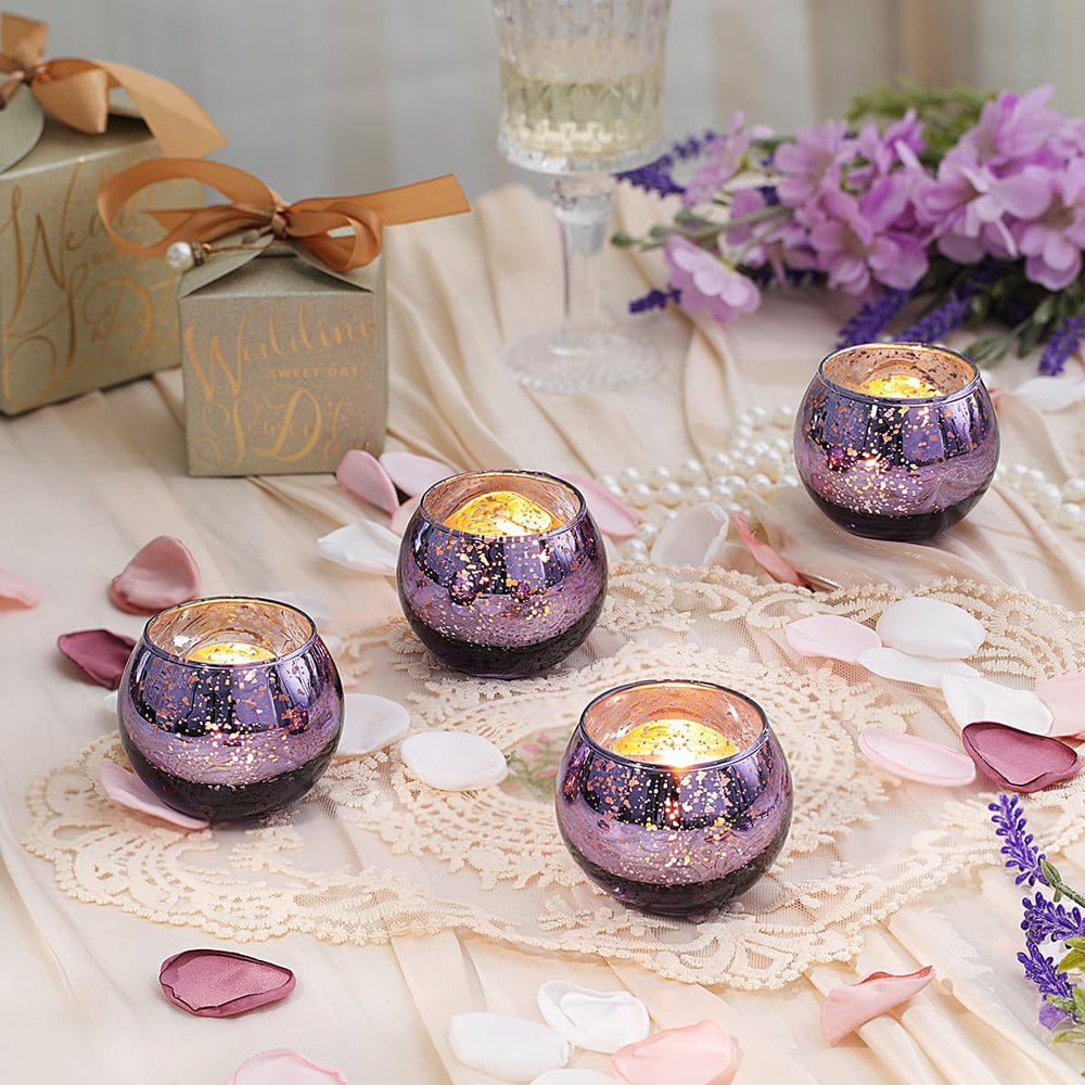 LETINE Purple Mercury Glass Votive Candle Holders - Set of 36 | Elegant Gold ...