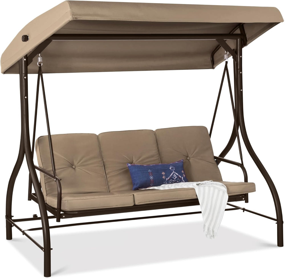 Best Choice Products 3-Seat Outdoor Large Converting Canopy Swing Glider, Pat...