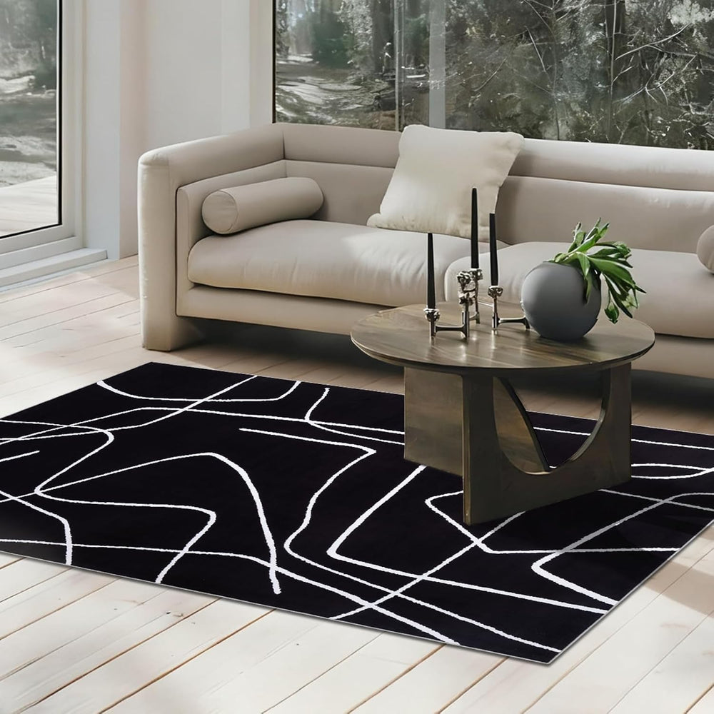 YIHOUSE Modern Washable Area Rug for Living Room Bedroom - Large Abstract Bla...