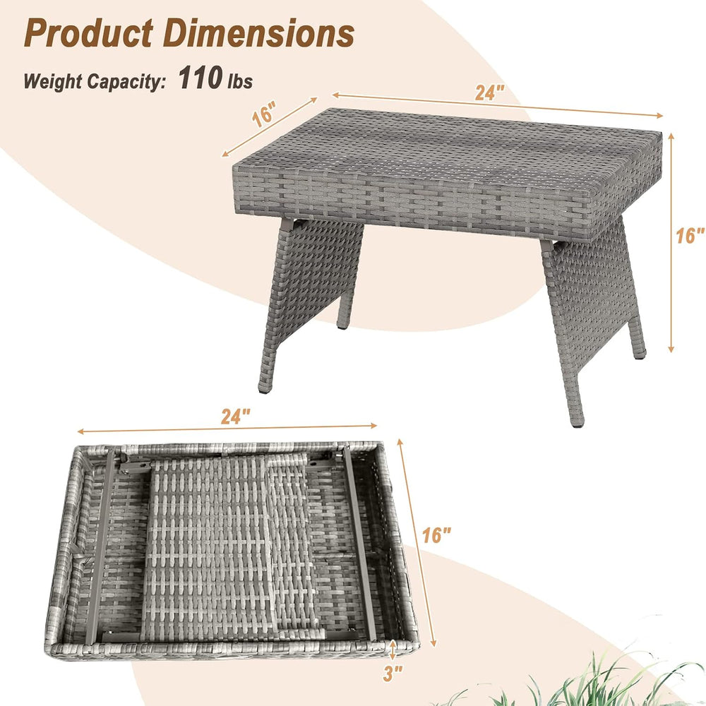 RELAX4LIFE Patio Rattan Side Table - Folding Coffee Table with Premium Brown ...