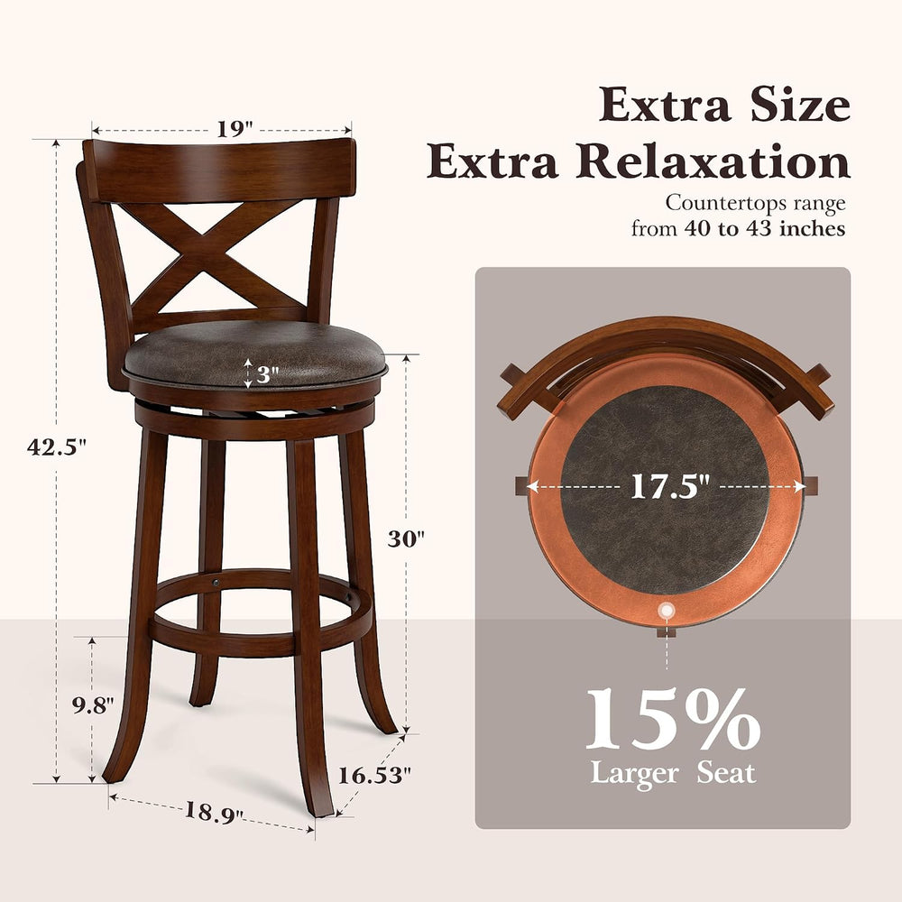 ALPHA HOME Swivel Bar Stools with Backs, 30 Inch Bar Stools Set of 4