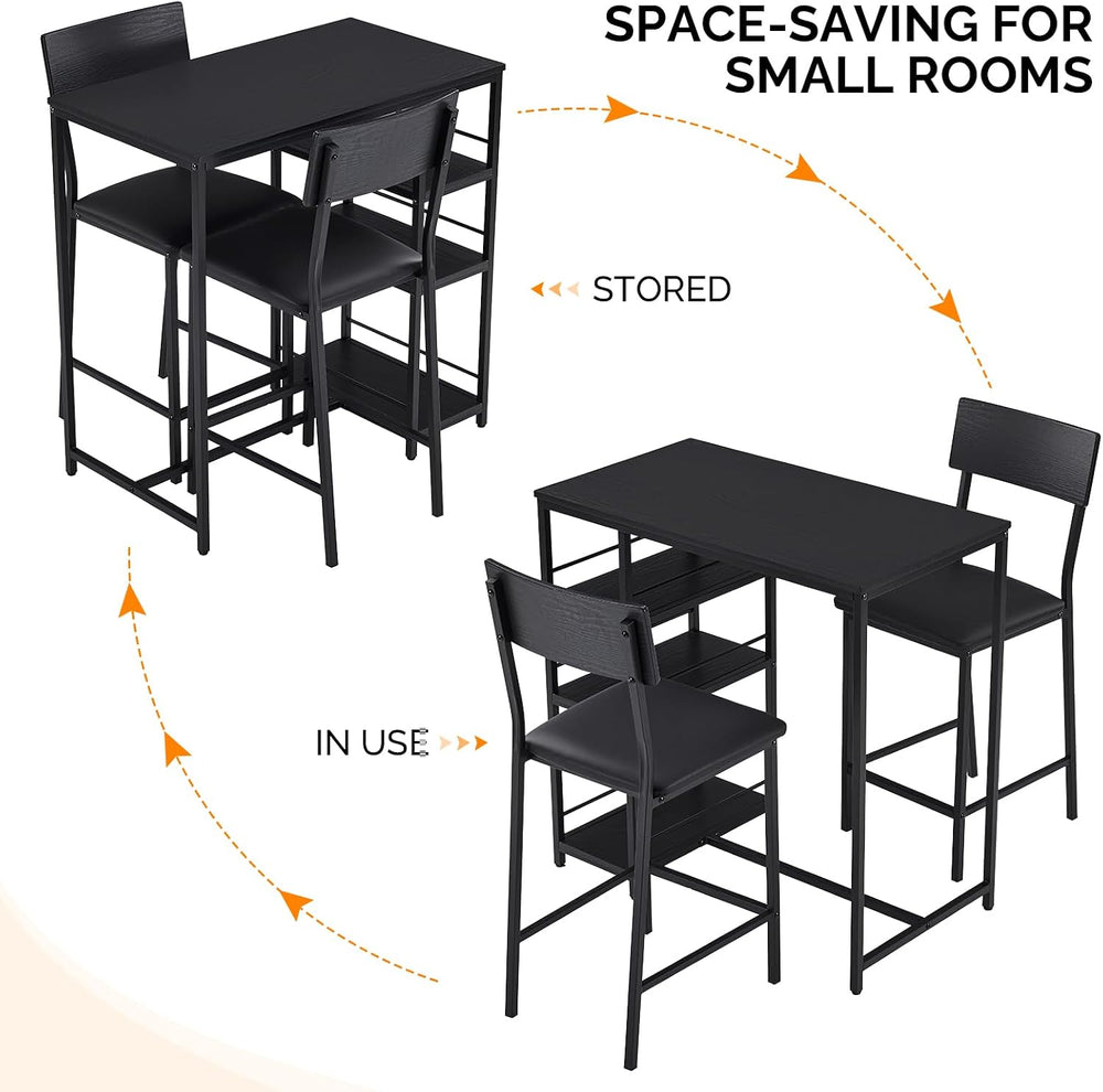 VINGLI Dining Table Set for 2, Kitchen Breakfast Counter Height Small 3 Piece...