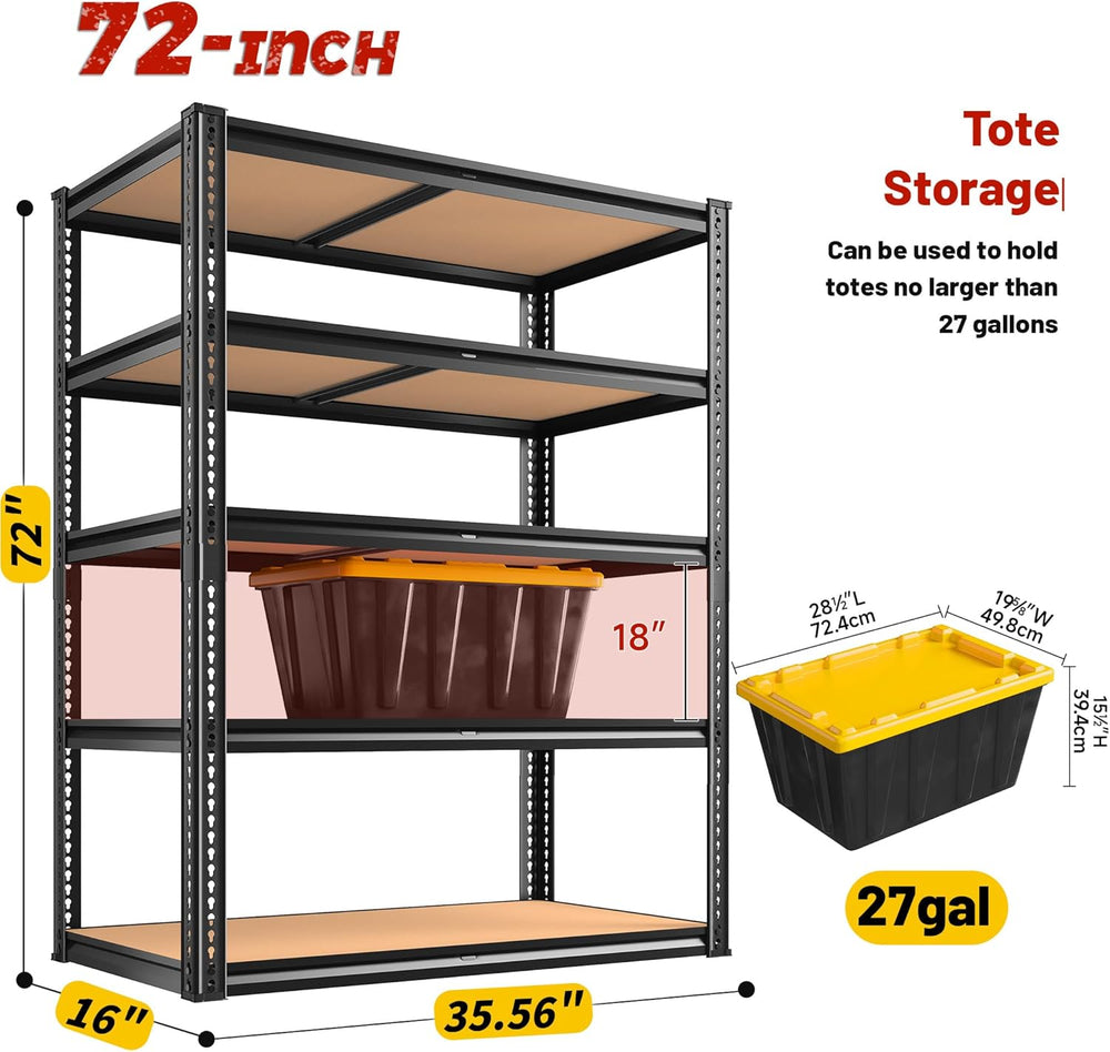ROOMFAVE Garage Shelving Heavy Duty, 5 Tier,72" H x 35.56" W x 16&q...