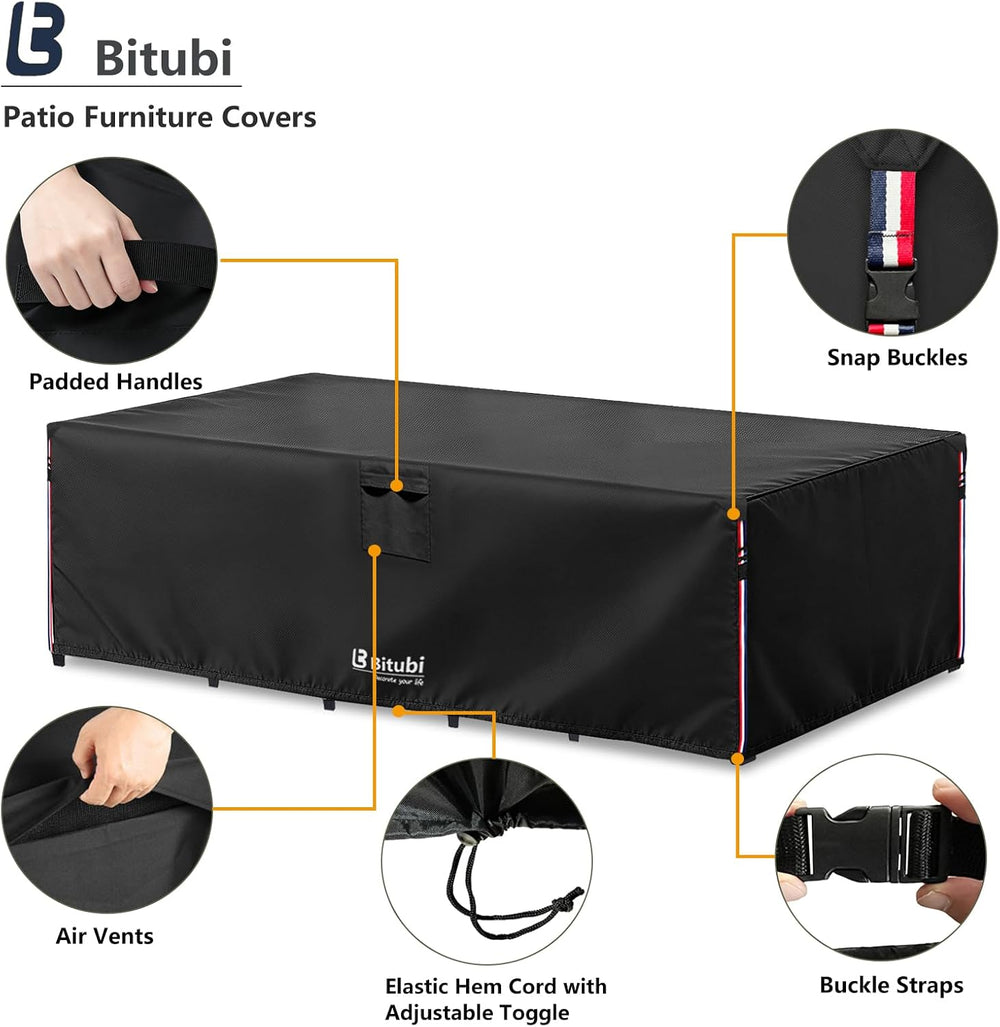 Bitubi Rectangular Patio Table Cover - Heavy Duty 600D Tough Canvas Waterproo...
