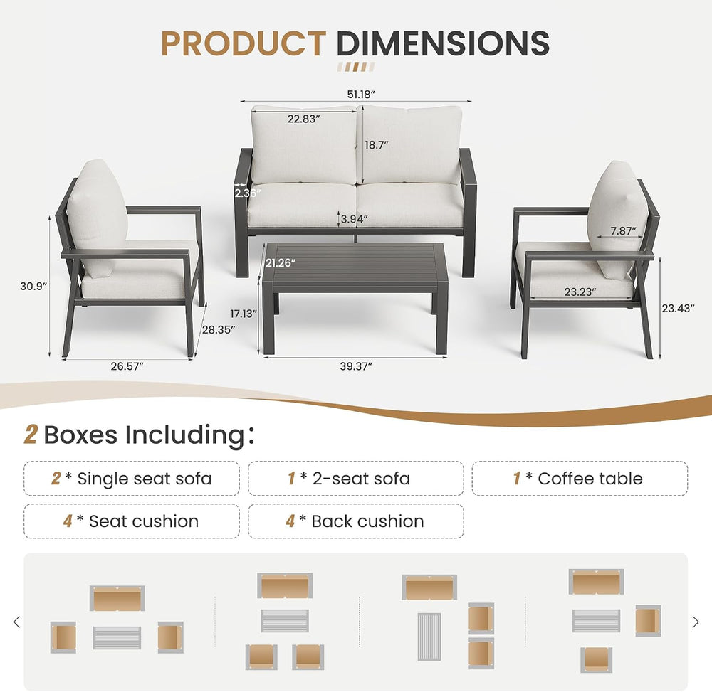4-Piece Aluminum Outdoor Patio Furniture Sets All-Weather Patio Conversation ...