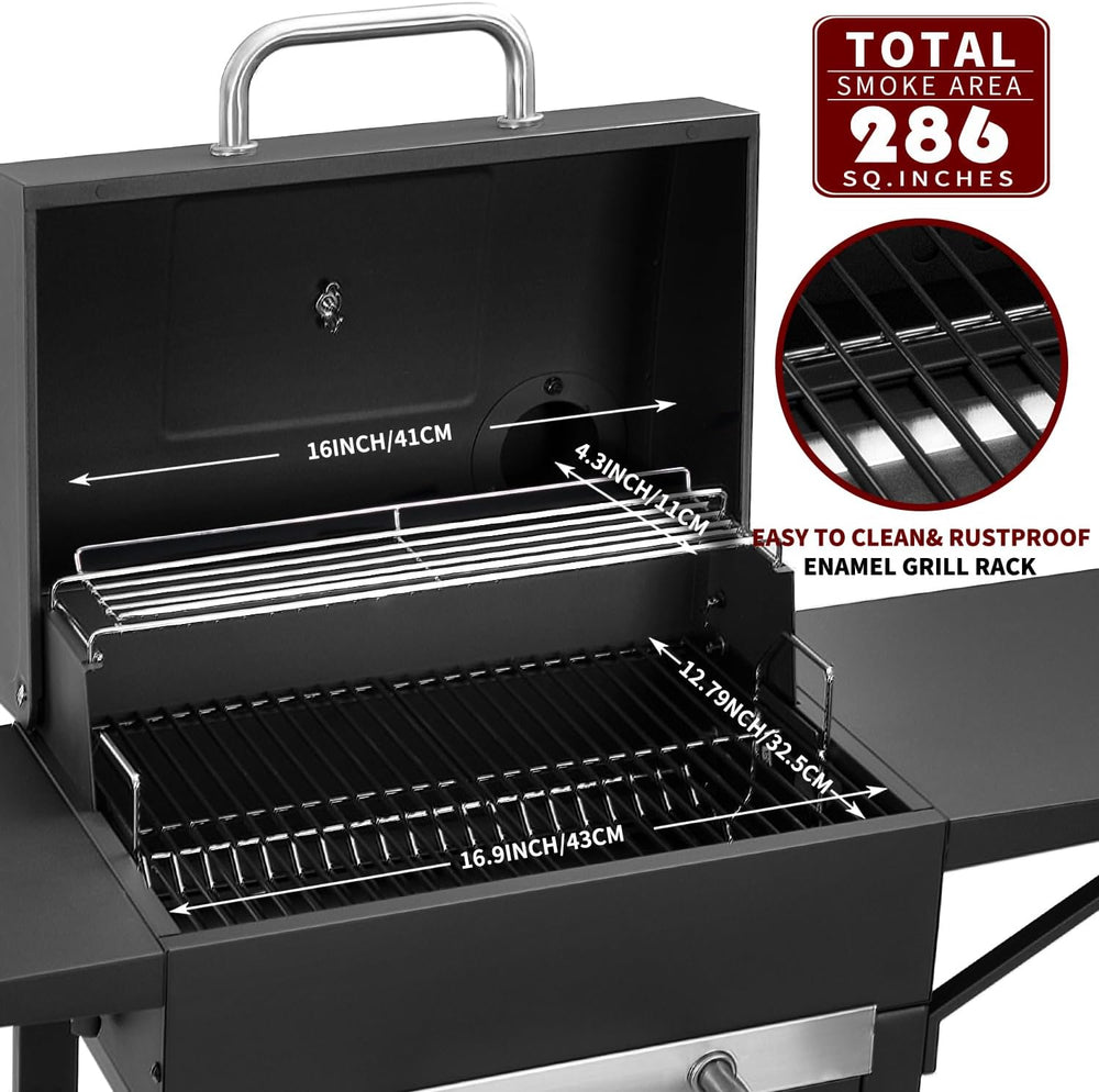 Charcoal Grill with 2 Side Tables 343 Sq.In.for BBQ Outdoor Cooking