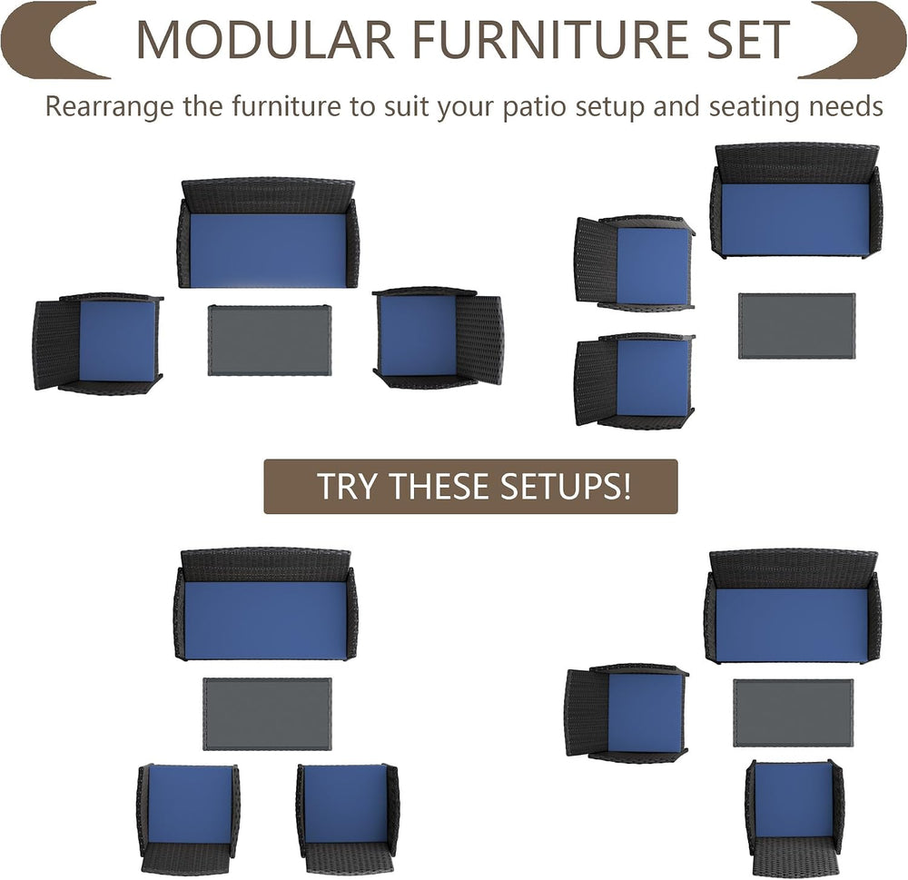 4 Pieces Patio Furniture Set Outdoor Conversation Set Rattan Furniture Set Wi...