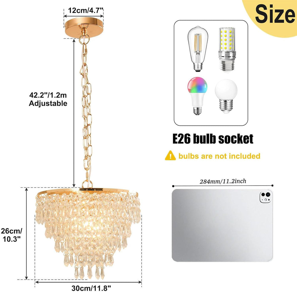 FRIXCHUR Gold Crystal Chandelier, Semi Flush Pendant Light, 11.8 in