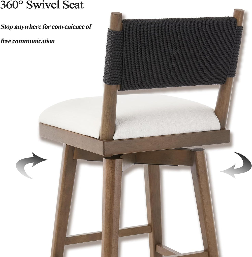 Swivel Counter Stools Set of 4, Linen Fabric Upholstered Kitchen Stool Chairs...