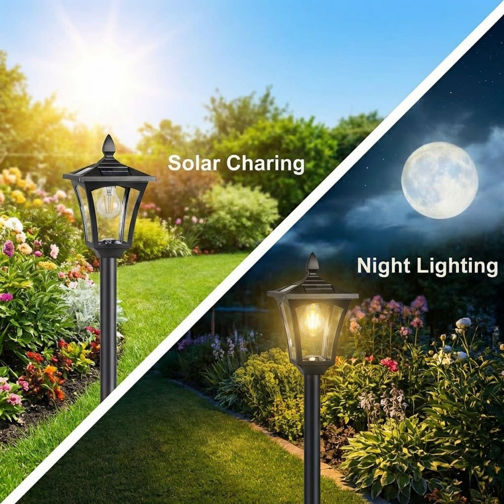 Benany 76" Solar Lamp Post Lights with Planter, Glass & Metal Street...