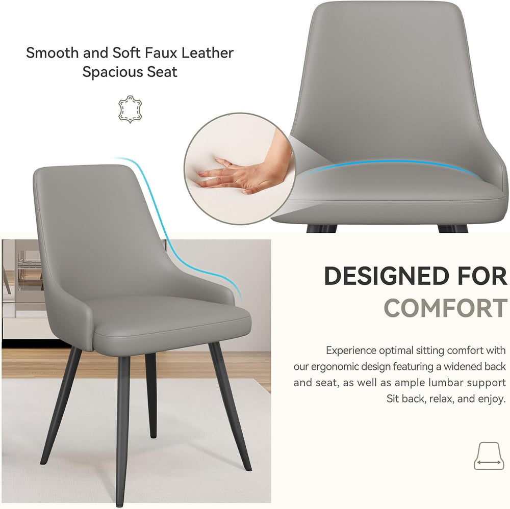 Faux Leather Chairs Set of 6, Waterproof Padded Seat,Grey