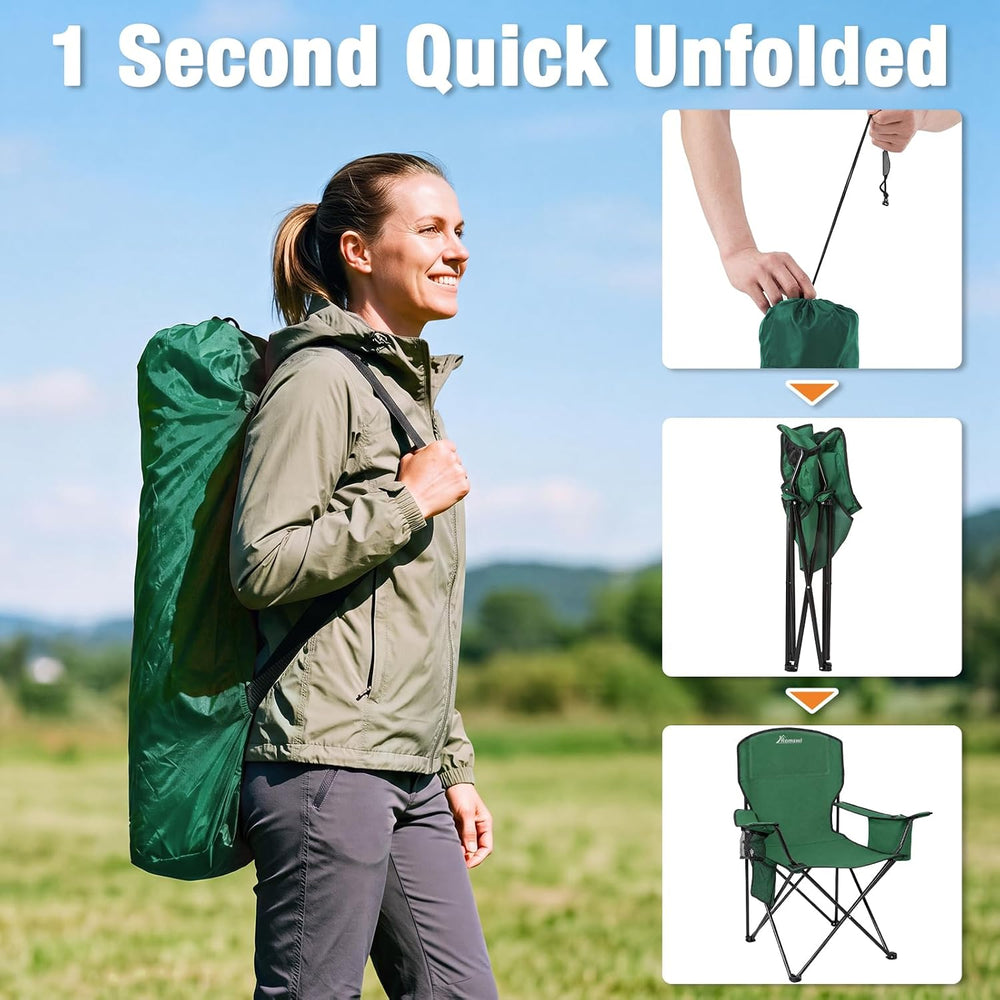 Camping Chairs for Adults, 2 Pack Heavy Duty Folding Chair with 4-Can Cooler ...