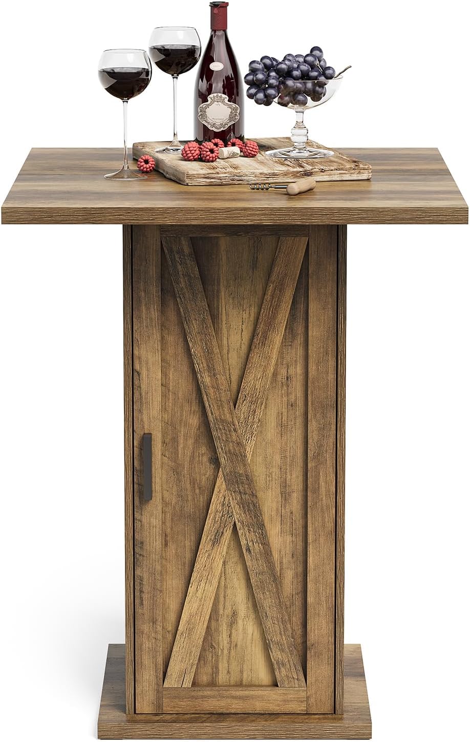 LITTLE TREE Bar Table with Storage Cabinet, 39.4" H Square High Top Pub ...