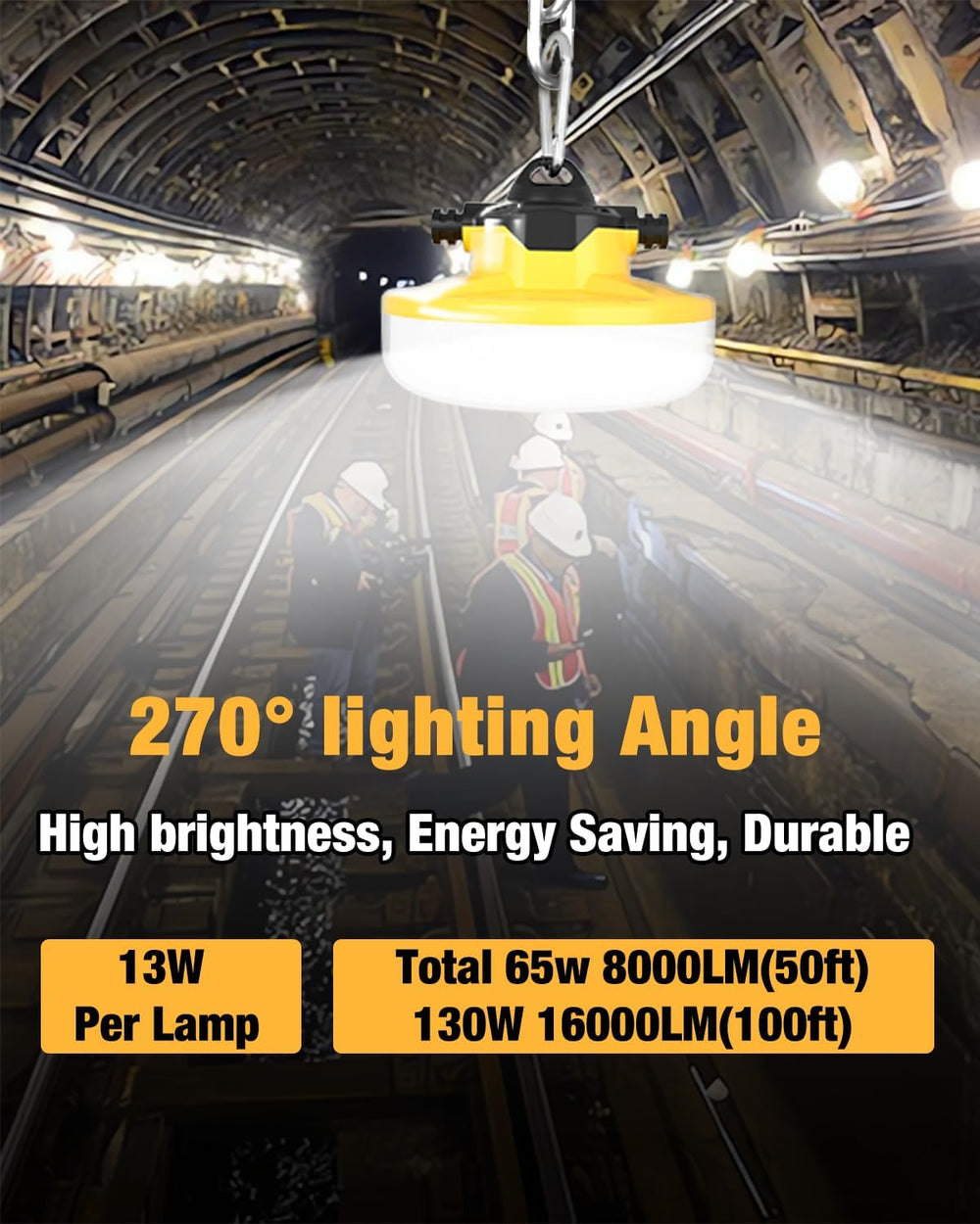 LED Construction String Light 100FT, 130W 16000Lm Industrial LED String Work ...