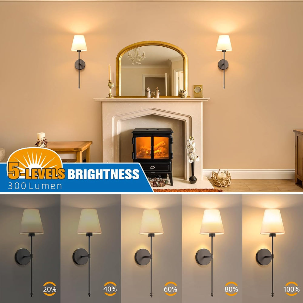 NIORSUN Battery Operated Wall Sconce Set of 2,Black Rechargeable Wall Lights ...