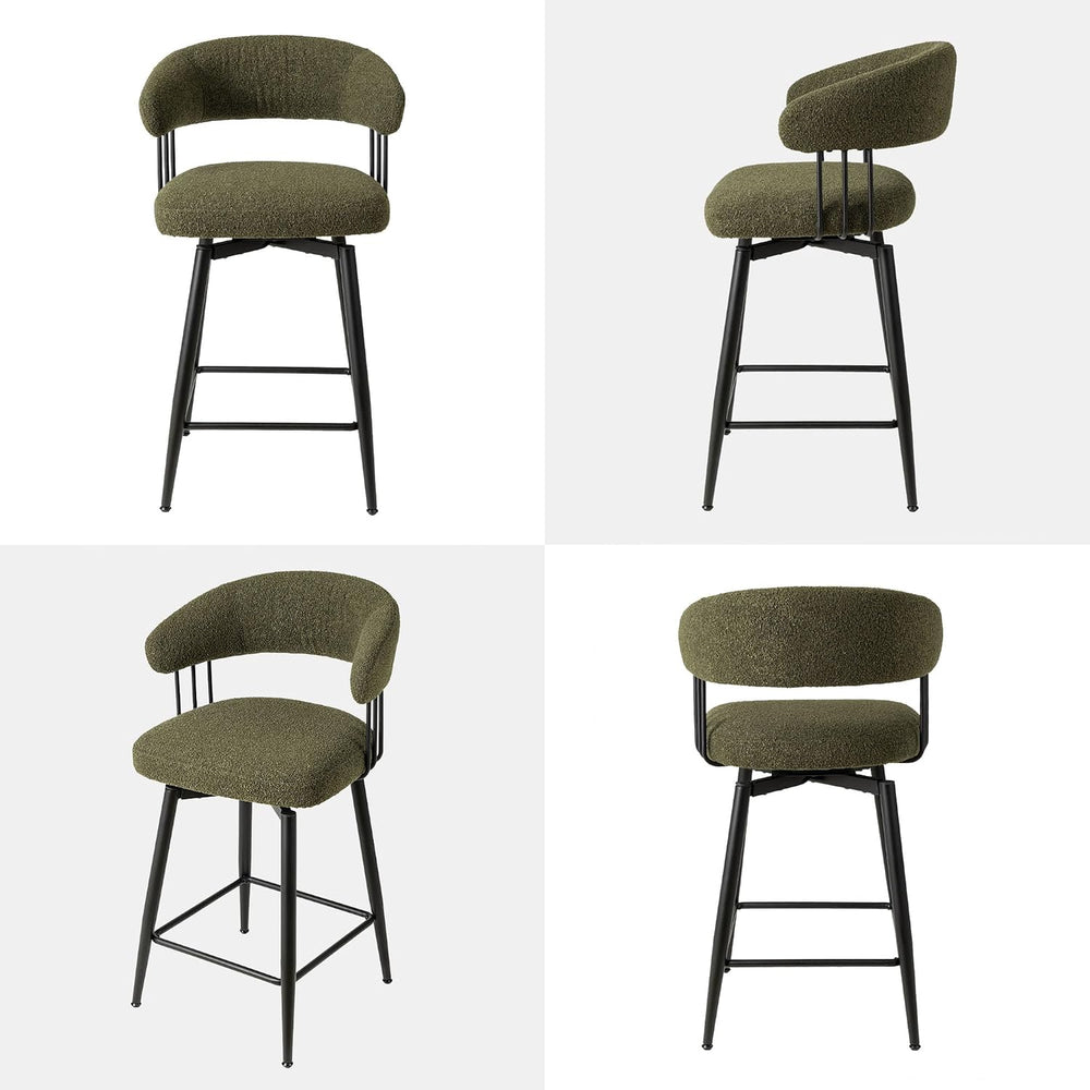 Glitzhome Swivel Counter Height Bar Stools Set of 2, 26.25”H Upholstered Fabr...