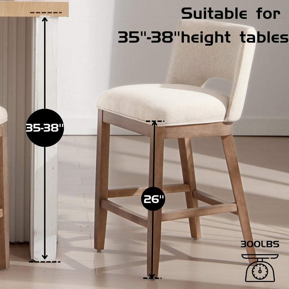 Beige Bar Stools Set of 2, 26" Farmhouse Counter Height Barstools, Linen...