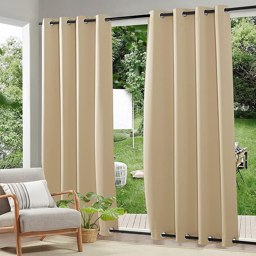 RYB HOME 2 Panels Outdoor Curtains for Patio Waterproof Weighted Windproof