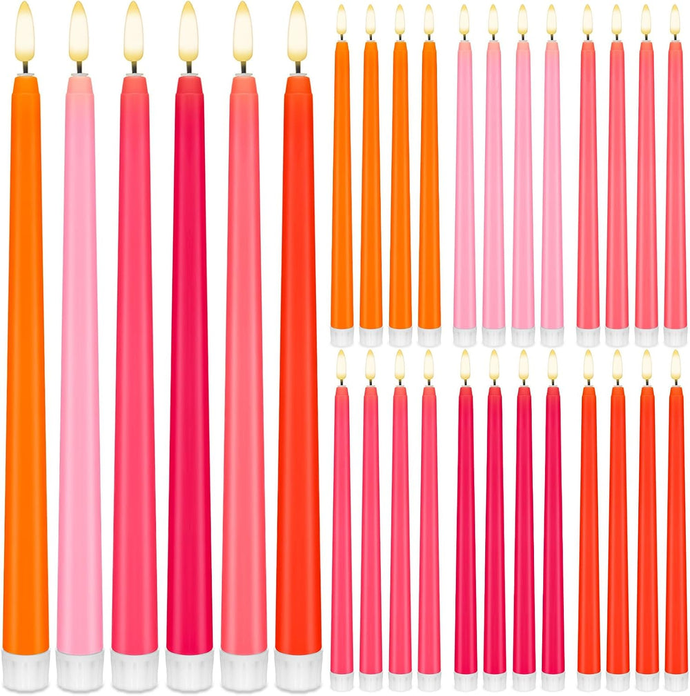 Baquler 24 Pcs 11'' Pink Orange Flameless Taper Candle Colorful Candl...