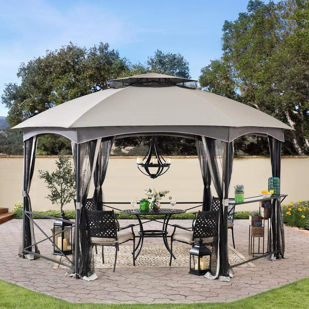 Sunjoy 15x15 ft. Soft Top Gazebo, Hexagon Steel Framed Patio Outdoor Backyard...