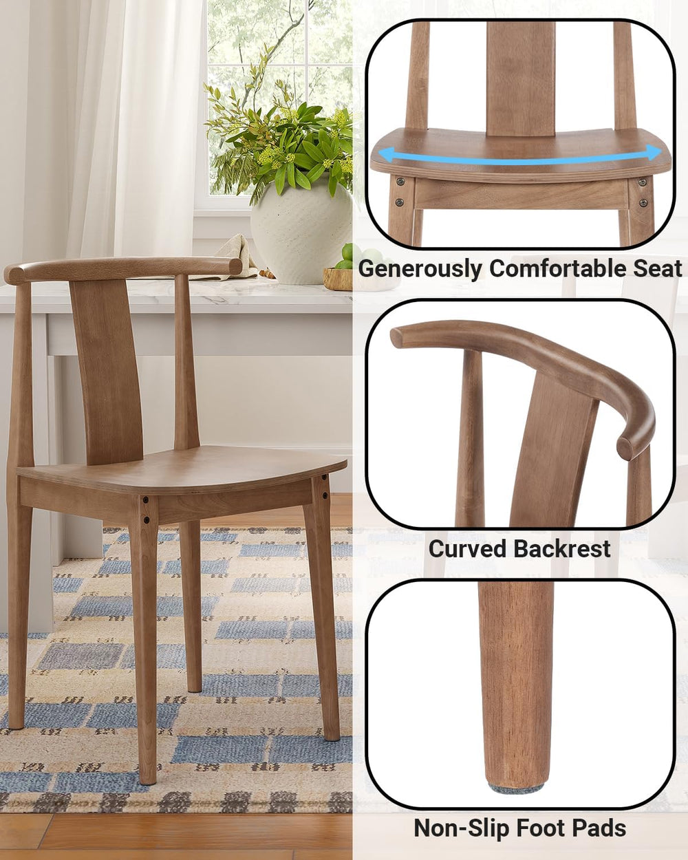 Wood Dining Room Chairs Set of 6, Mid Century Modern Kitchen Chairs Wishbone ...