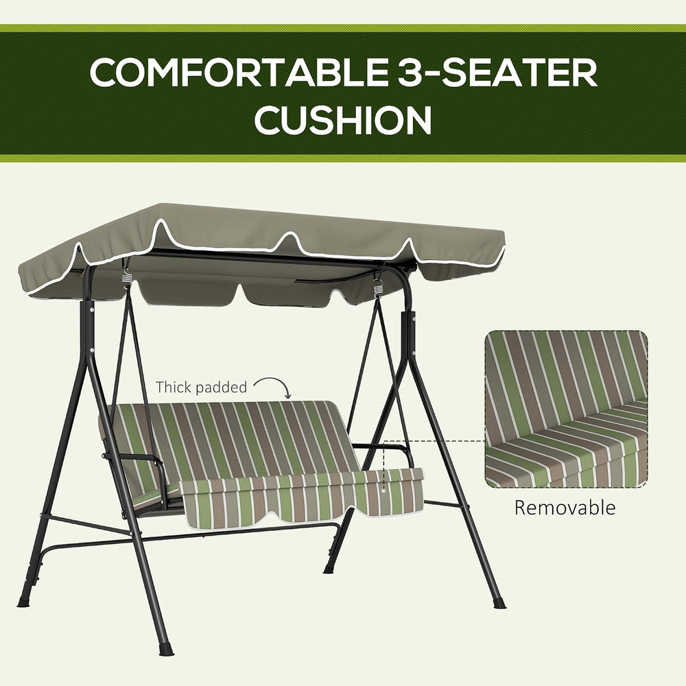 Outsunny 3-Person Porch Swing w/Stand Adjustable Tilt Canopy, Beige/Green