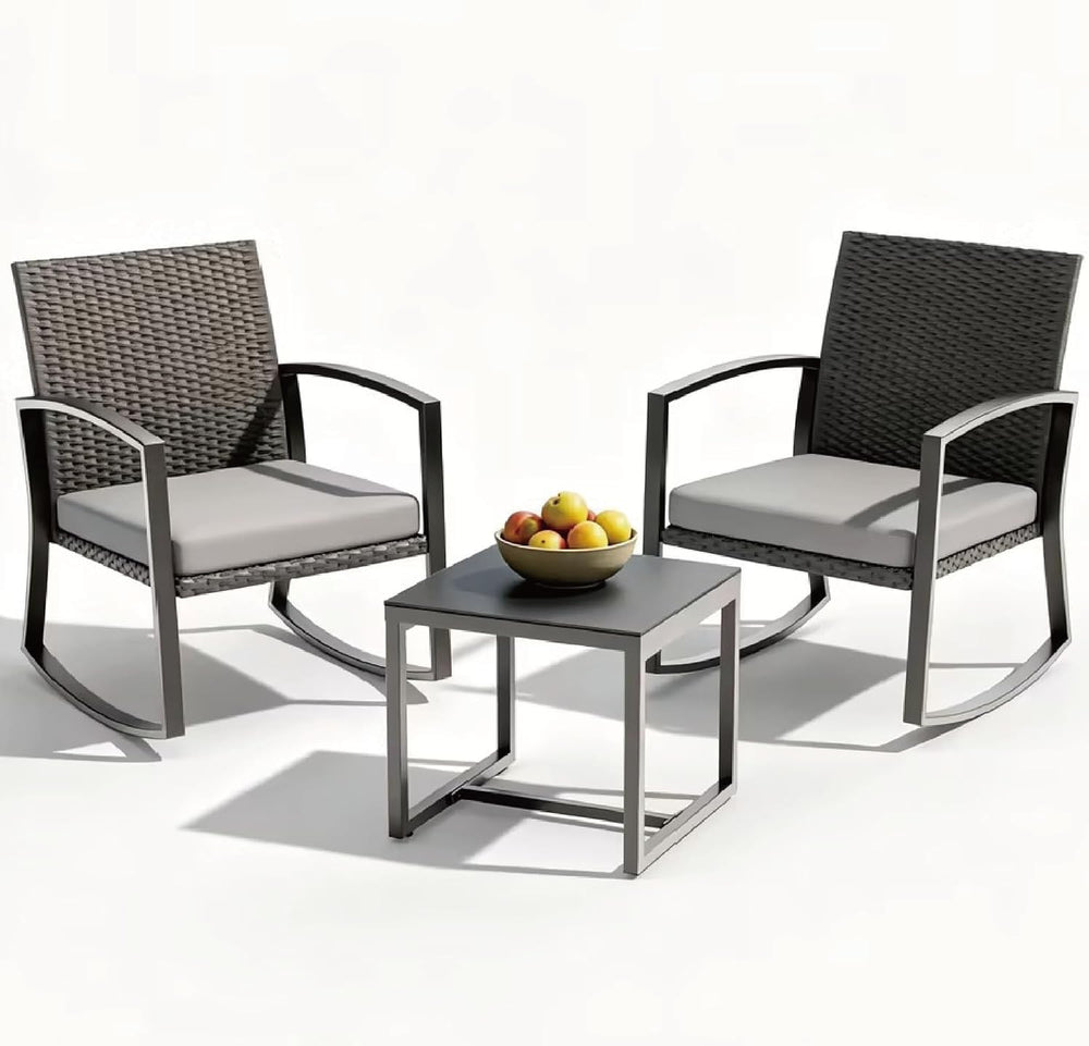 Rocking Patio Bistro Sets - All-Weather - 3 Piece Rattan Conversation Furnitu...
