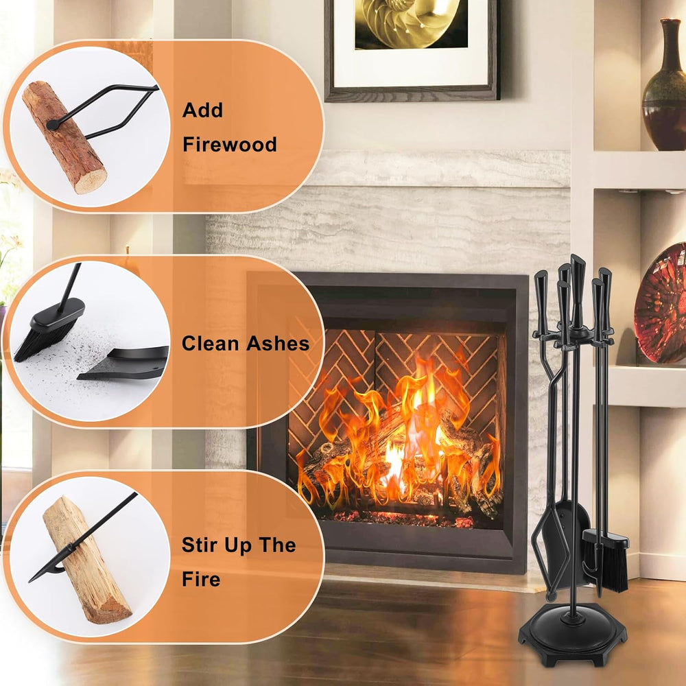 Gtongoko 5 Pcs Fireplace Tools Set 32" Black Wrought Iron Large Fire Too...