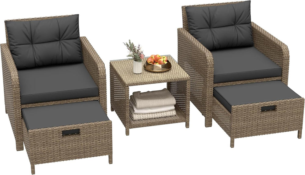 LHBcraft 5 Piece Patio Furniture Set, PE Wicker Outdoor Furniture Set with So...