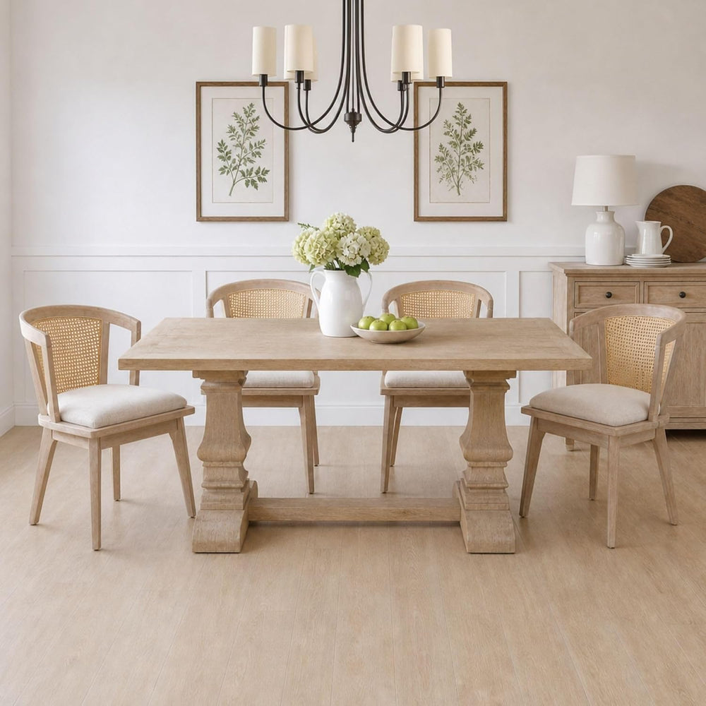 Kmax Rattan Dining Chair Set of 4 Farmhouse Semi Barrel Dining Room Chair Woo...