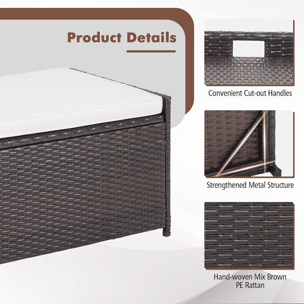 HAPPYGRILL 34 Gallon Patio Storage Bench Deck Box, 3-in-1 Rattan Wicker Stora...