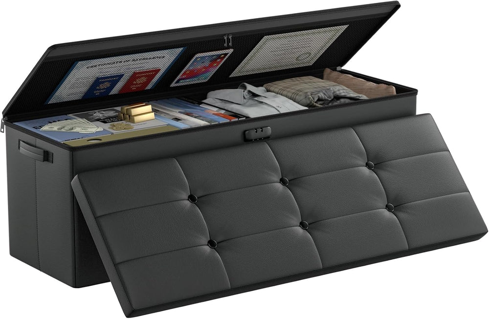 DocSafe Storage Ottoman Bench,Fireproof&Waterproof Folding Bench with Lock(15...