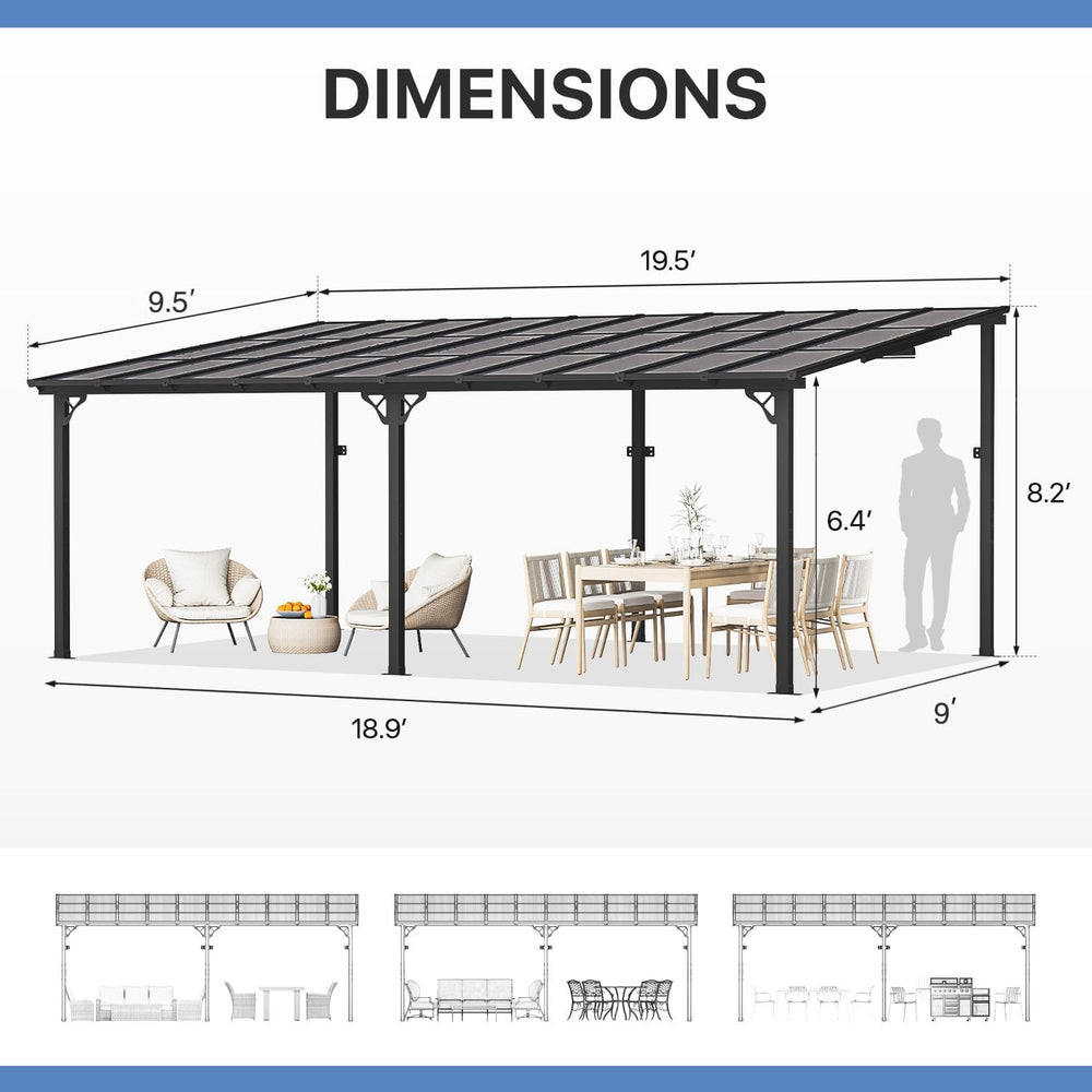 Gazebo for Patio 10' x 20', Gazebo Pergola with Sloped Roof, Large Wa...