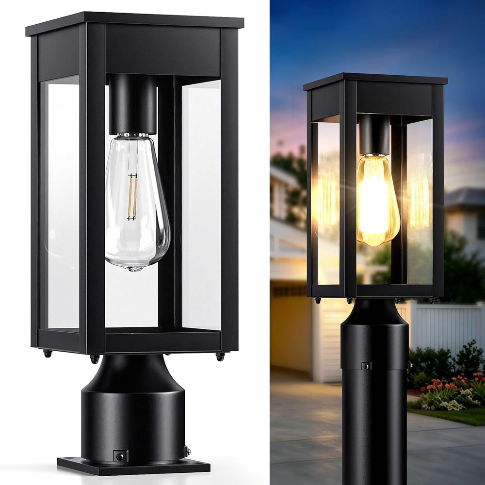 15.5'' Outdoor Solar Post Light, Dusk to Dawn Solar Lamp Post, Black