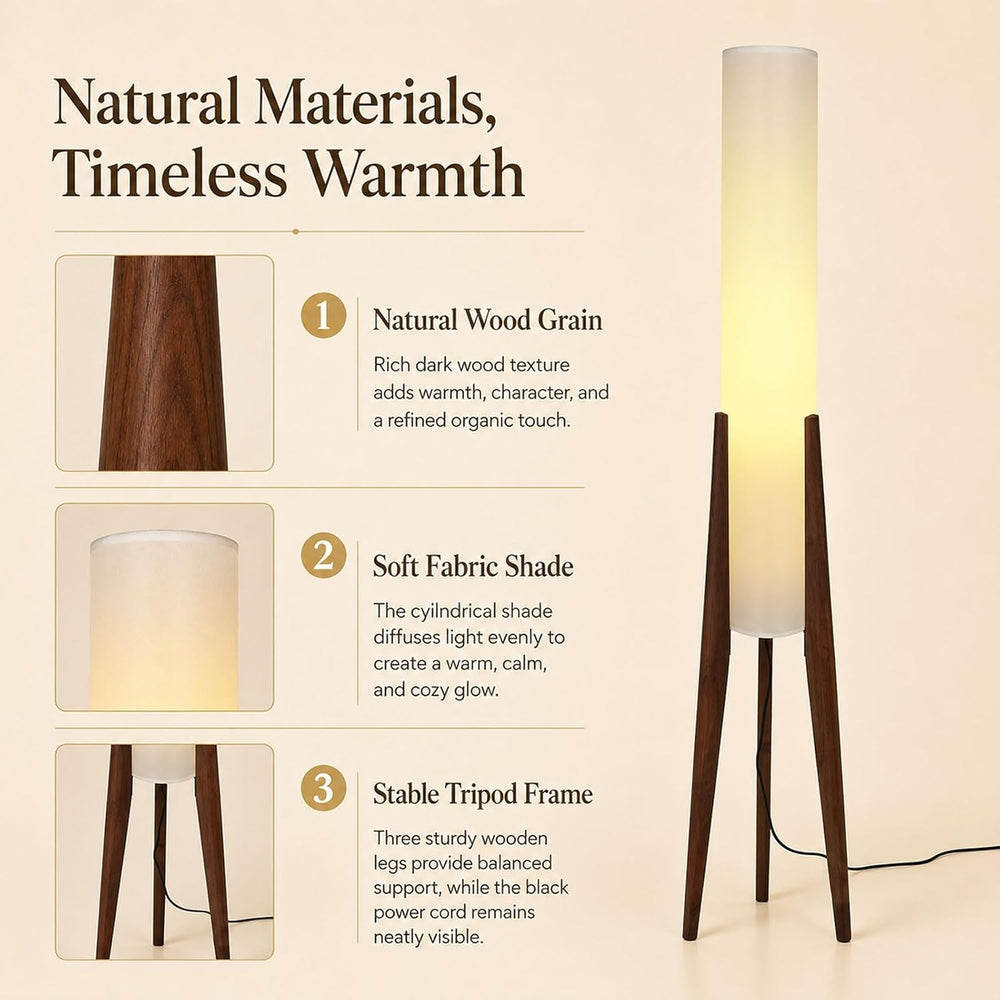 Wabi-Sabi 50" Wood Tripod Floor Lamp with Paper Lantern Inspired