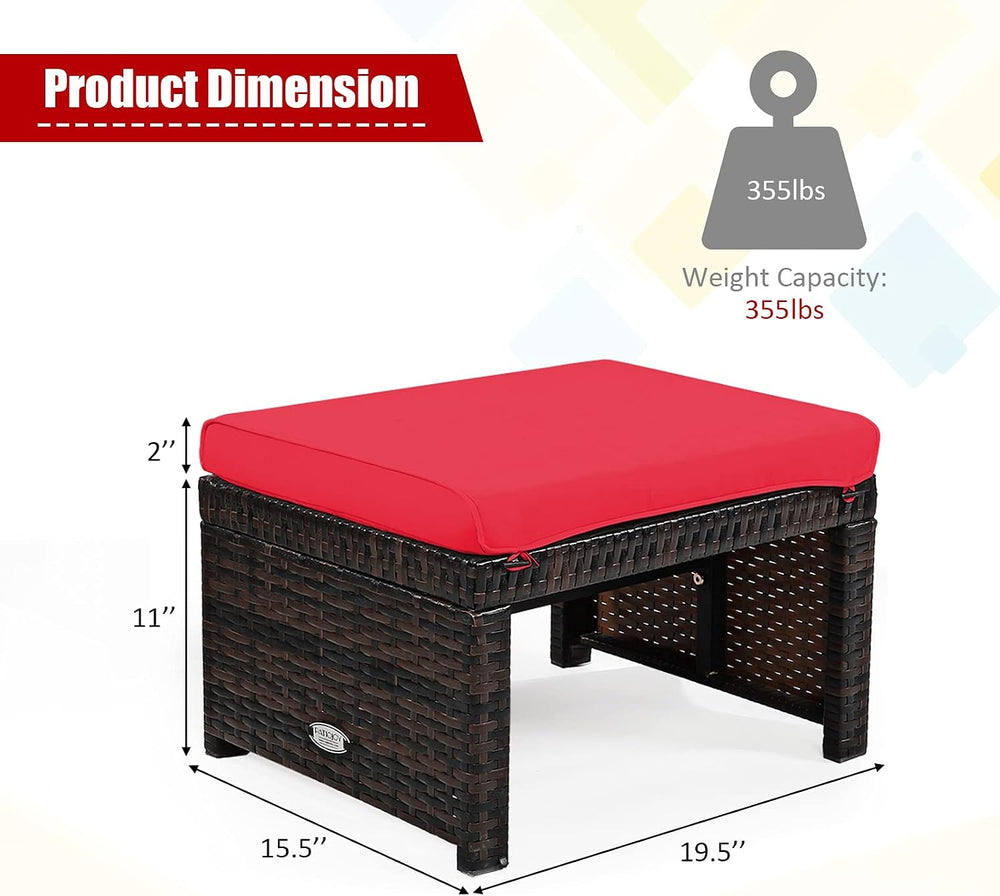 Tangkula 2 Pieces Patio Rattan Ottomans, All Weather Outdoor Footstool Footre...