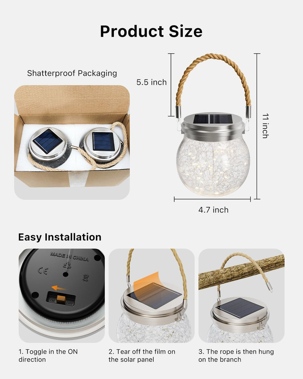 6 Pc Solar Powered Glass Ball Lantern Outdoor Waterproof Hang Round