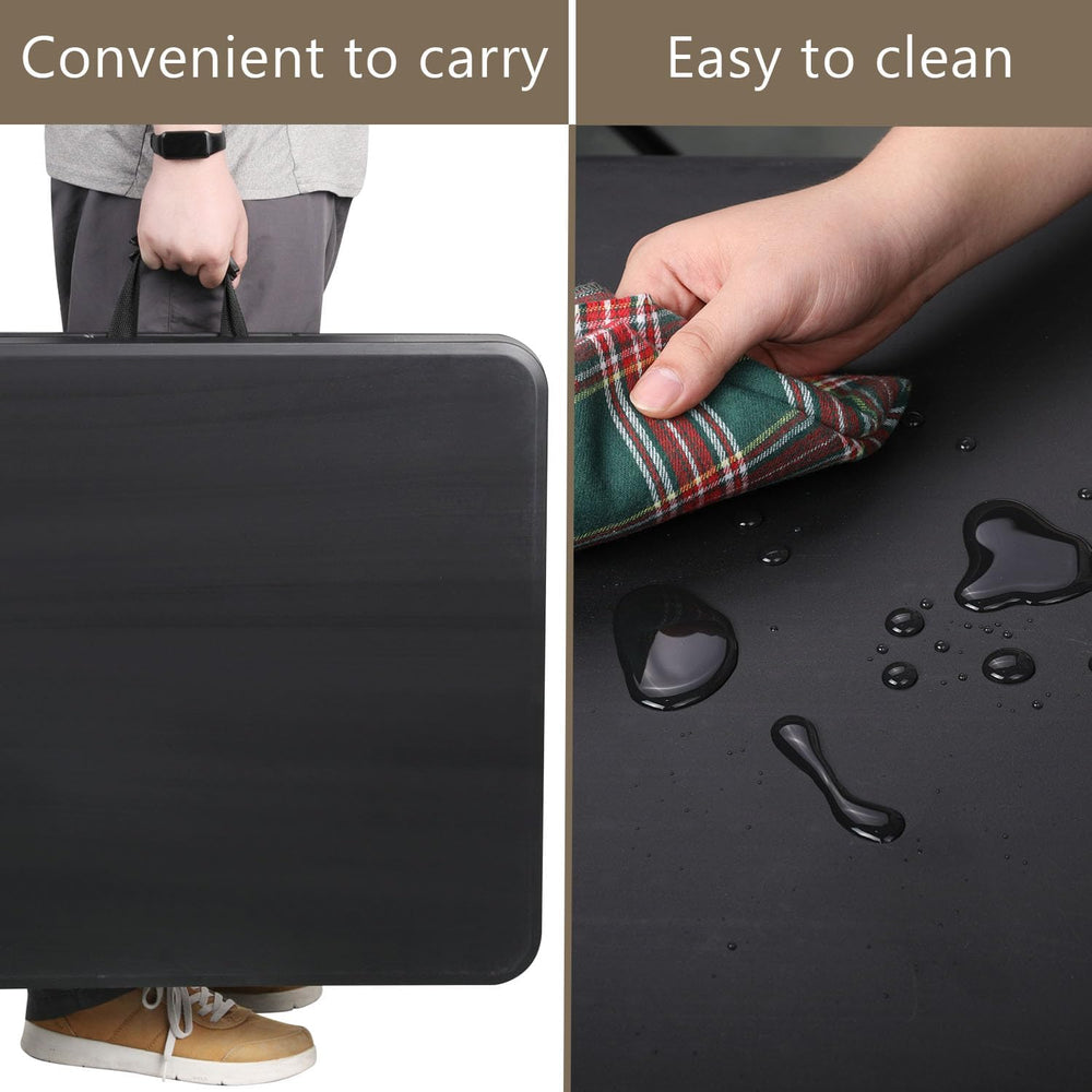 OS MOTOR 4ft Folding Table with Carry Handle, 48 Inch, Black