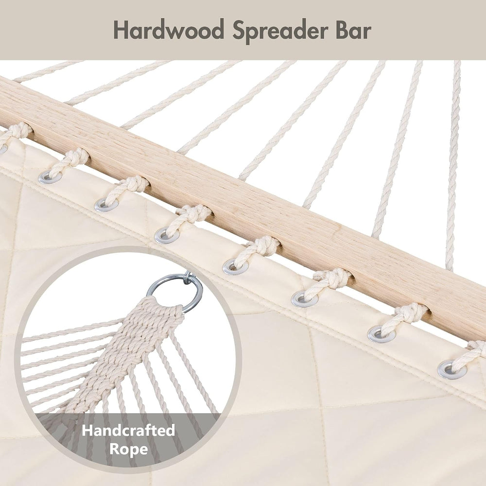 ANOW Heavy Duty Hammock with Spreader Bars and Detachable Pillow, Cream