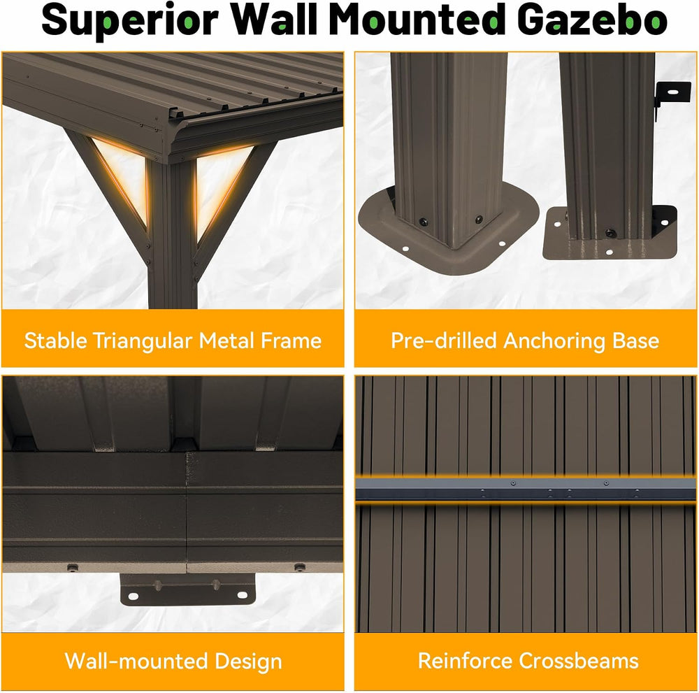 Lean to Patio Outdoor Metal Gazebo 12'x16' Wall Mounted Pergola