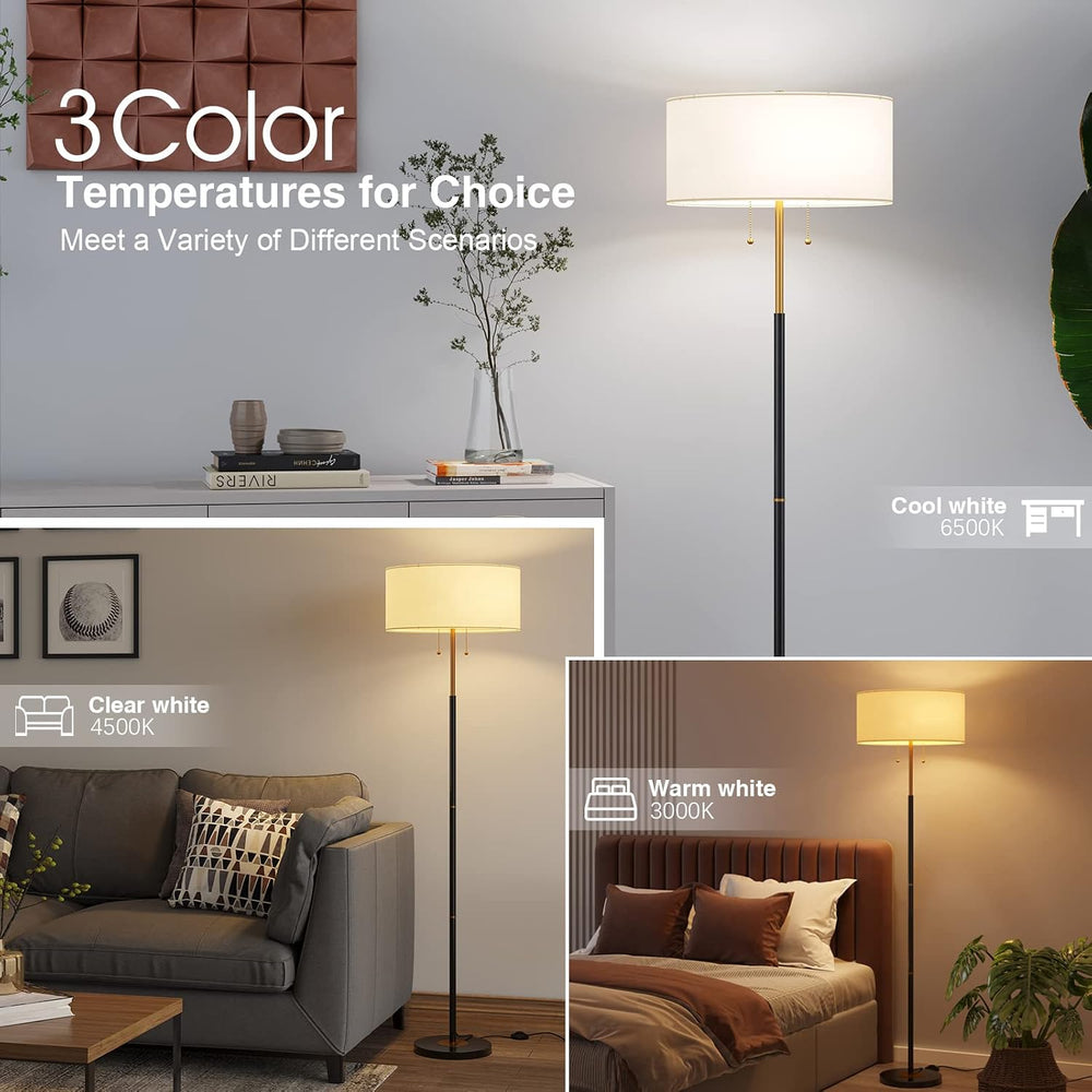 2-Light 3 Color Temperature Mid Century Floor Lamp for Living Room