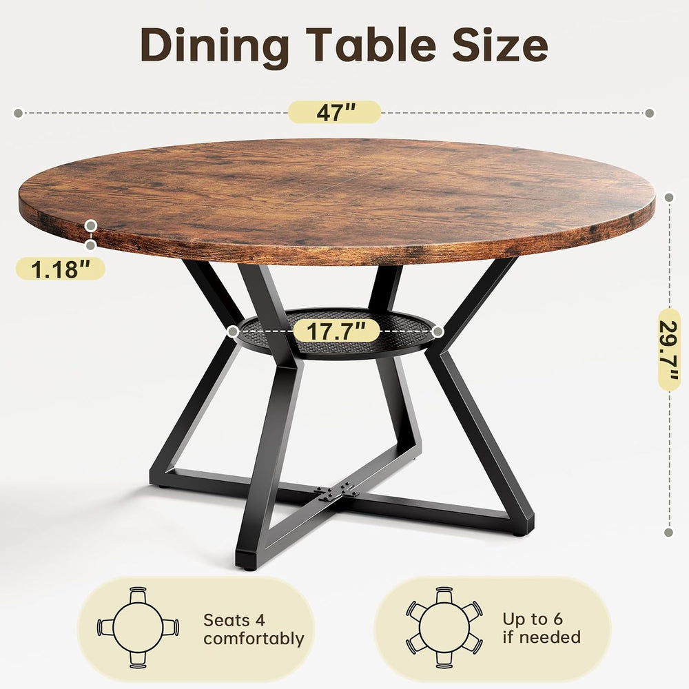 Concho 47 Inch Round Dining Table for 4, Rustic Brown