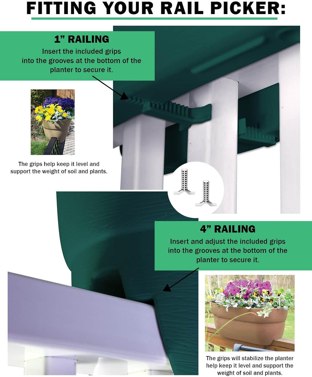 Bloomers Rail Picker Self-Watering Railing Planter Grow Box – 24" Weathe...