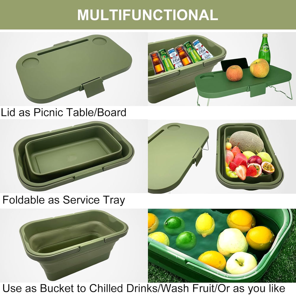 Foldable Picnic Basket Car Trunk Organiser Green