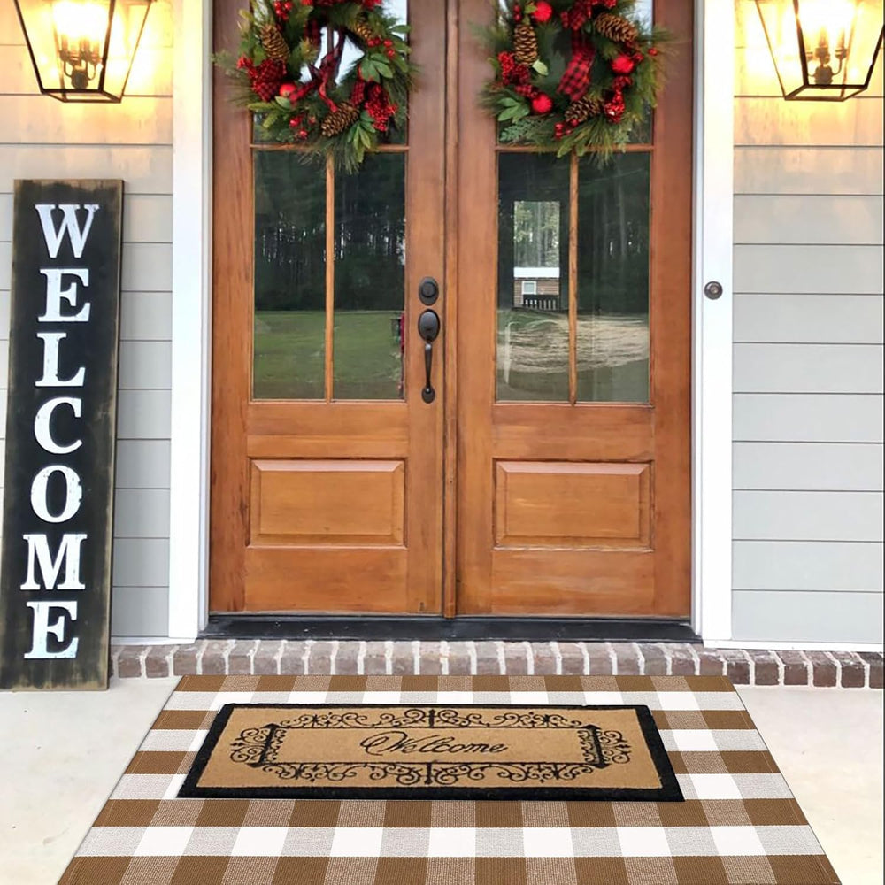 Fall Door Mat 3'x5'Brown and White Buffalo Plaid Rug Fall Front Porch...