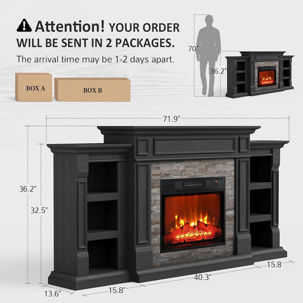 Naice 72" Electric Fireplace with Mantel Fireplace TV Stand for Living Room