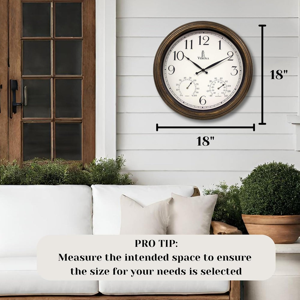 Large Outdoor Clocks for Patio Waterproof with Thermometer Combo, 18 Inch