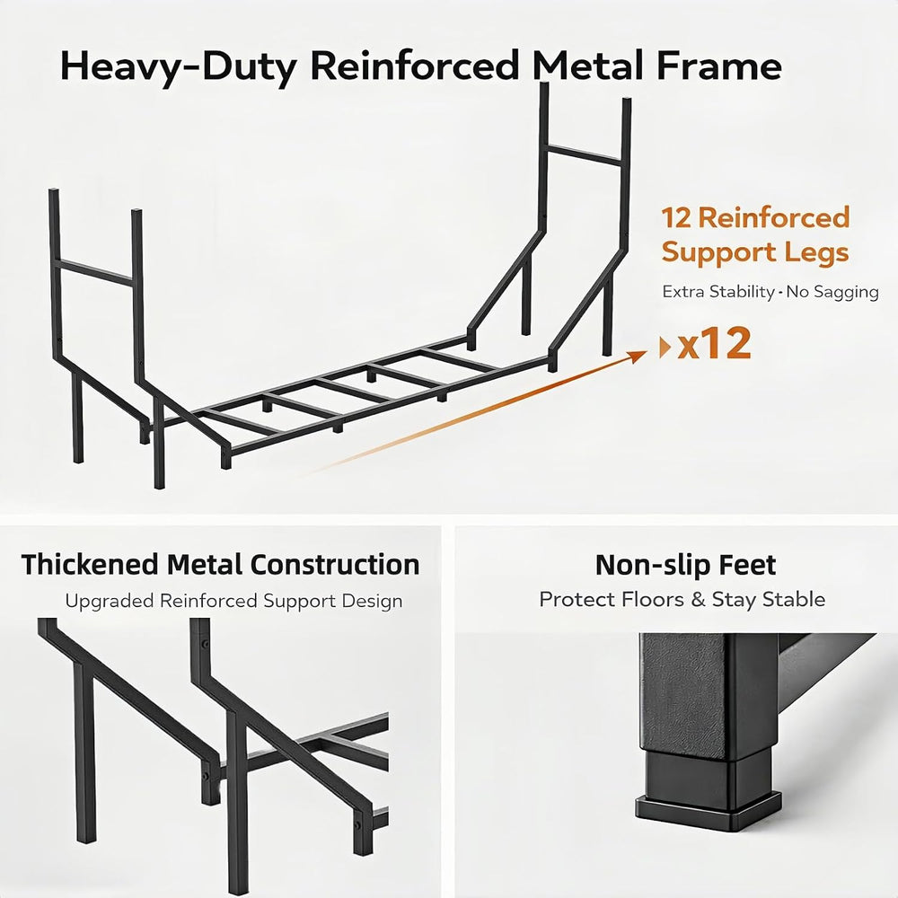6 ft Firewood Rack Outdoor, Heavy Duty Metal Fire Wood Rack for 880LBS Capaci...