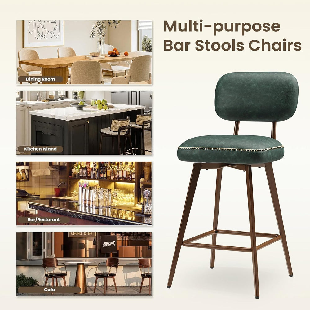 MALOL 26“ PU Leather Swivel Bar Stools Set of 4, Mid Century Counter Height B...