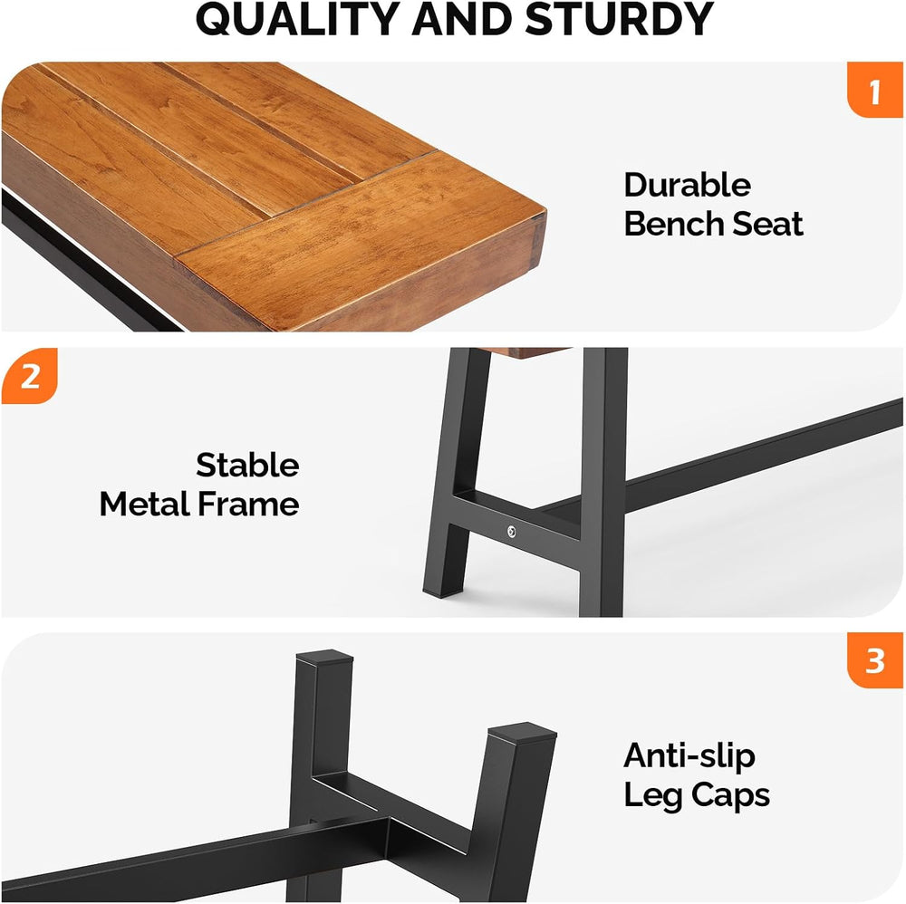 VINGLI Outdoor Bench with Metal Legs Rustic, Wood Dining Bench Indoor Outdoor...